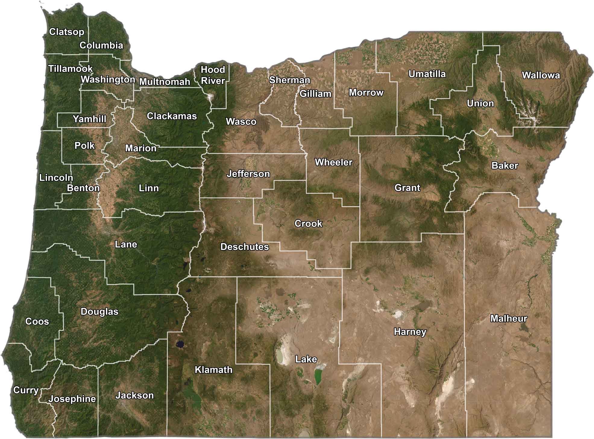 Oregon County Map With Cities And Names Oregon Trail Map Oregon Satellite County Map 