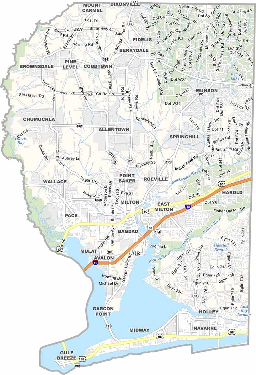 Santa Rosa Florida Map Zip Code Map Santa Rosa County Map Florida 