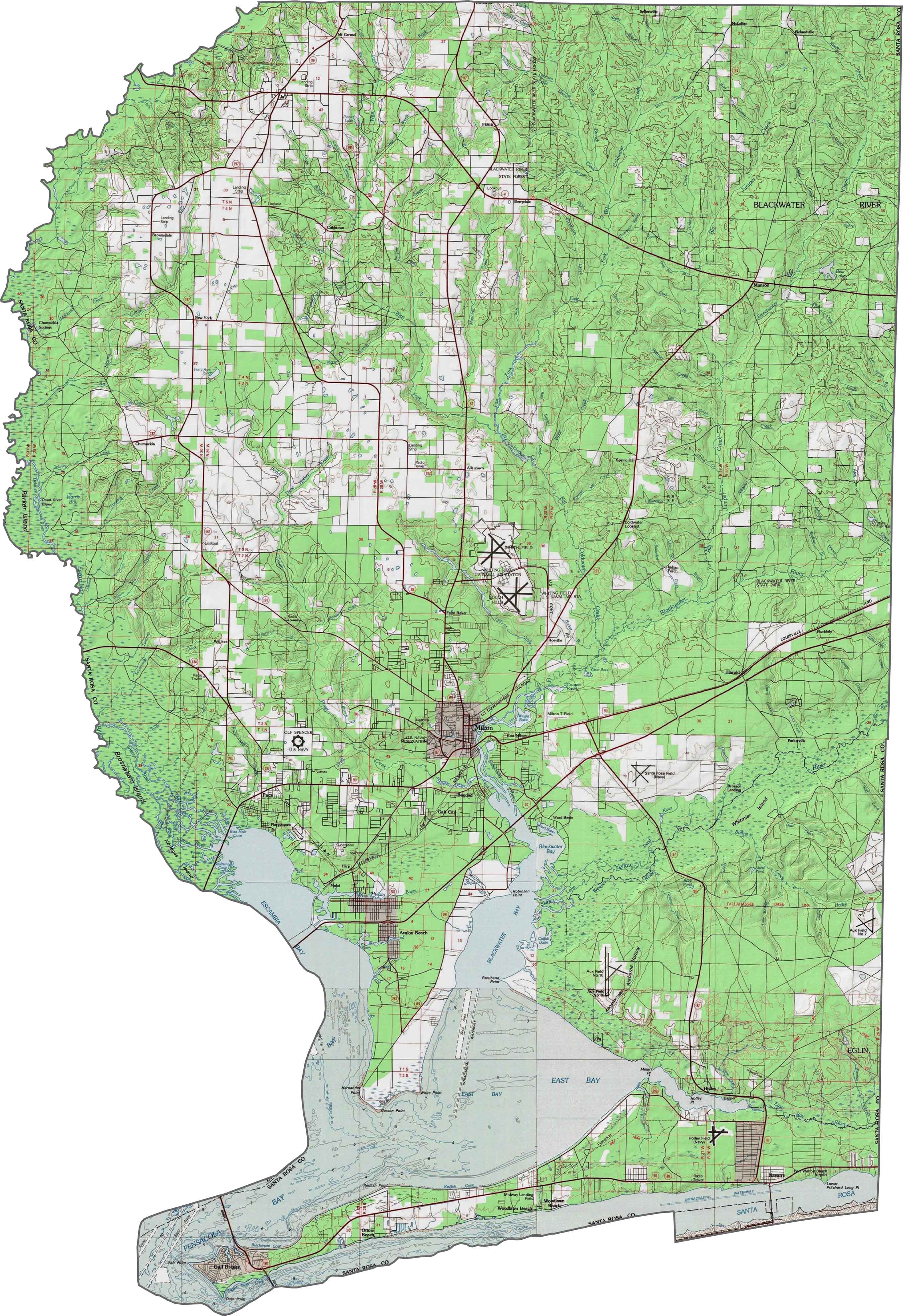 Santa Rosa Florida Map Zip Code Map Santa Rosa County Topographic Map Florida 