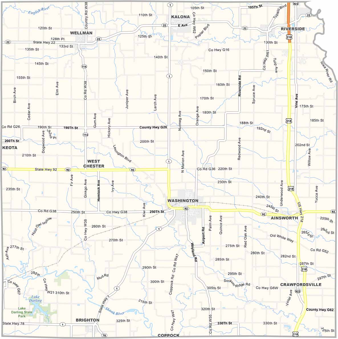 Washington County Map Iowa US County Maps Washington County Map Iowa 