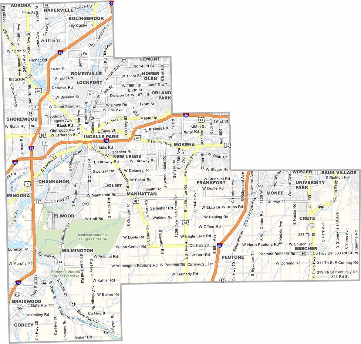 Kankakee County Map Illinois US County Maps Will County Map Illinois 