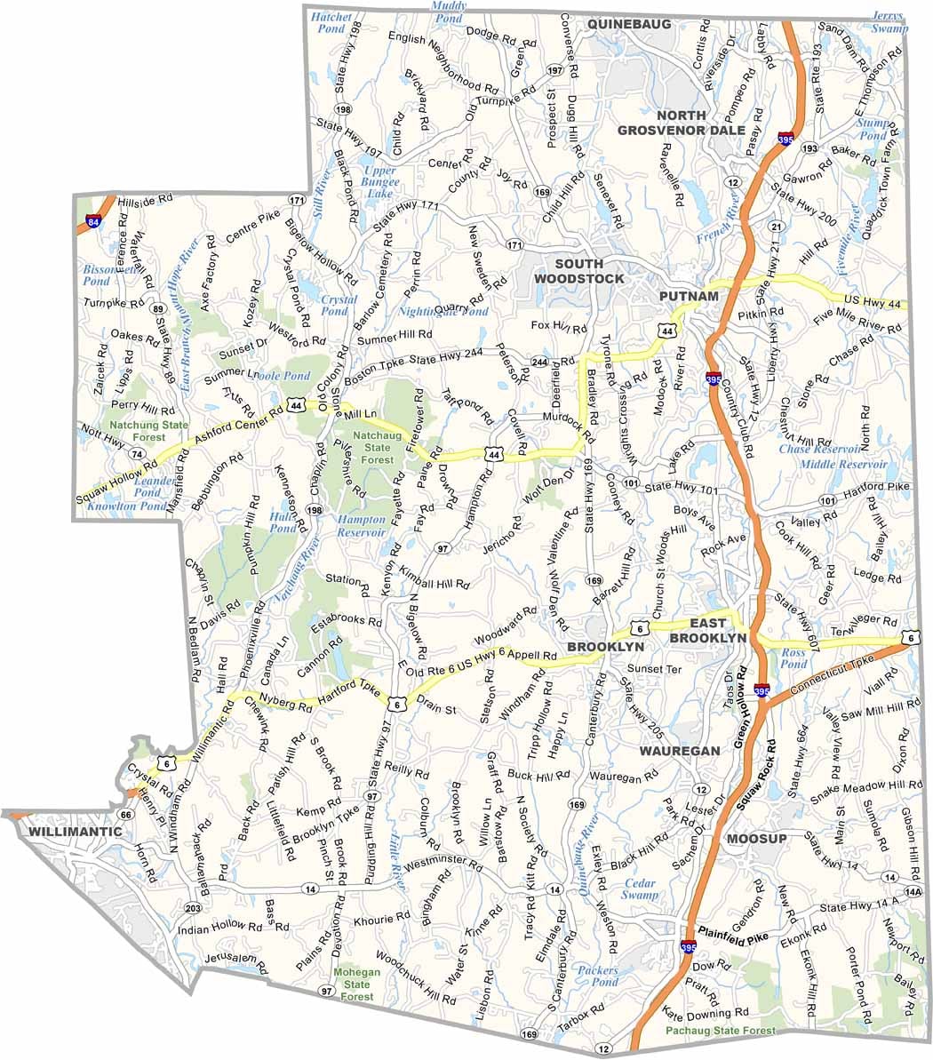 New London County Map Connecticut US County Maps Windham County Map Connecticut 