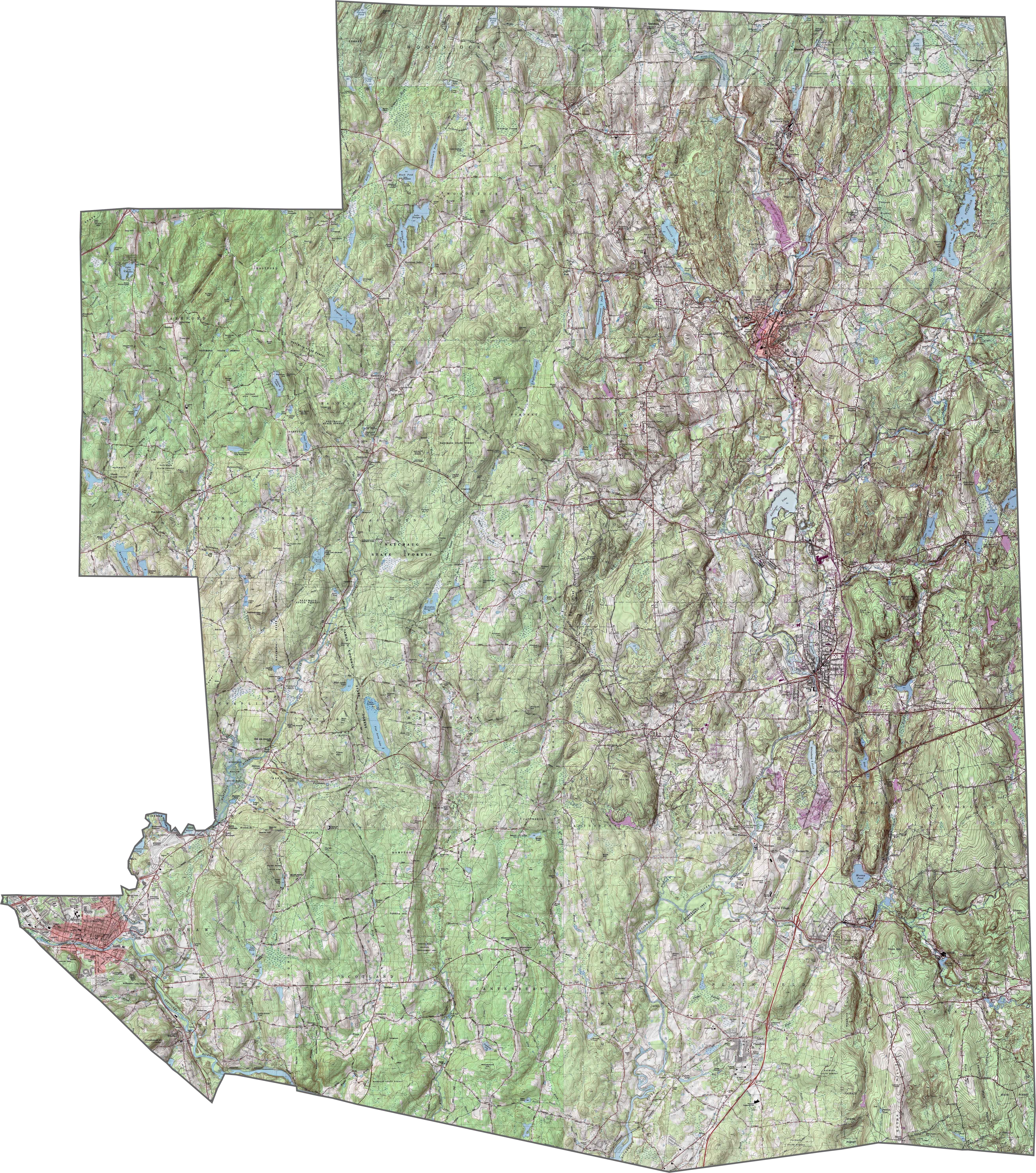 Windham County Map Connecticut US County Maps Windham County Topographic Map Connecticut 
