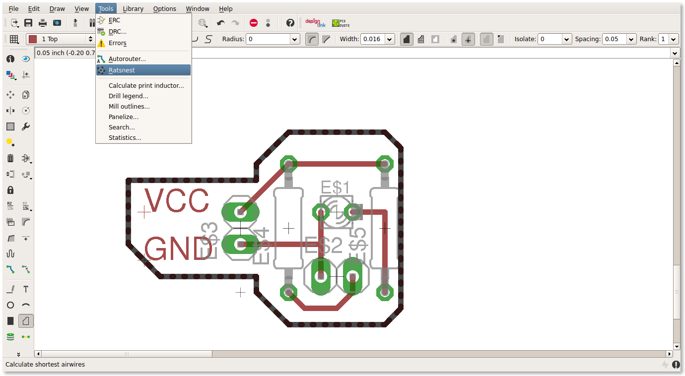 Запуск Ratsnest в EagleCad