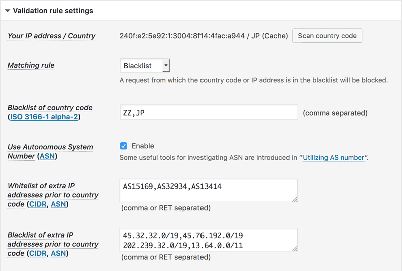 Back-end target settings