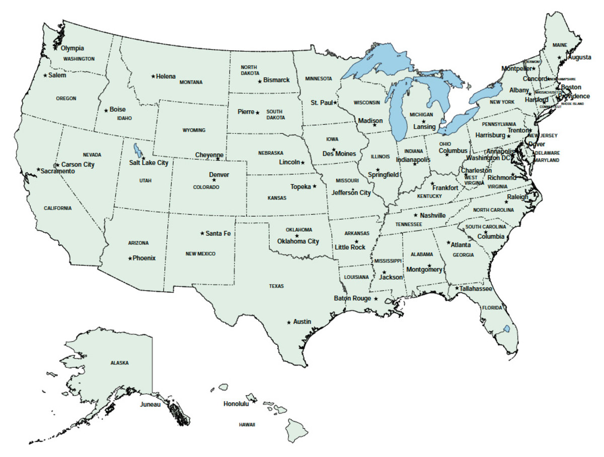 Printable Map Of United States Capitals 3620897 F520 