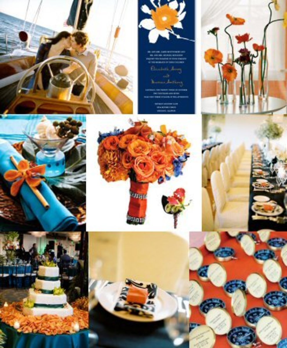 Festive blue and orange wedding ideas: wedding color combos