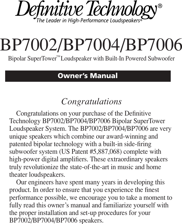 › definitive technology powerfield subwoofer​. Definitive Technology Bp7002 Users Manual Bp7002 7004 7006 Manual
