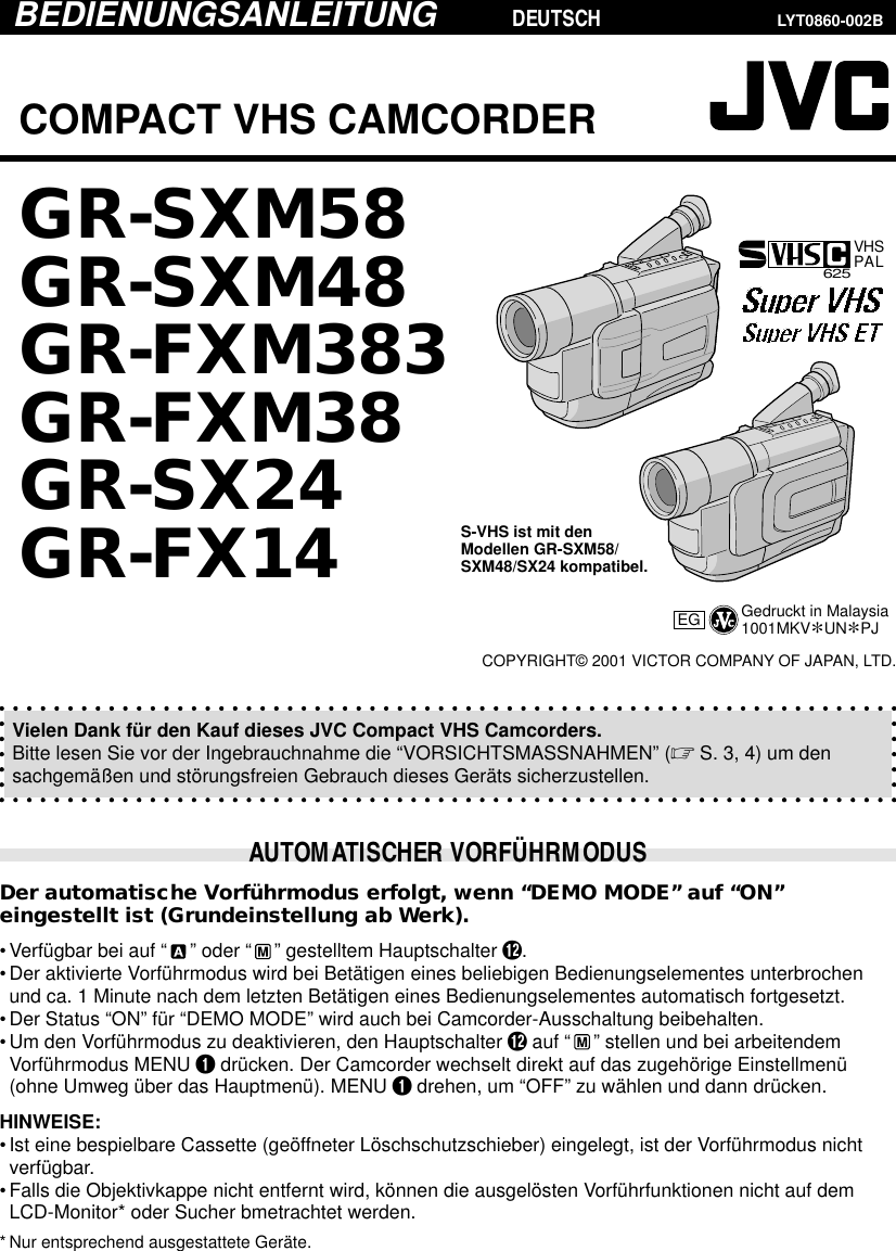 Jvc Gr Fx14eg Sxm58eg Etc User Manual Fx14eg Fx38eg