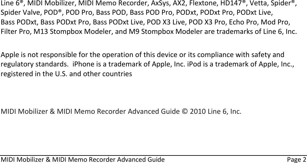 Line 6 Midi Mobilizer Owners Manual