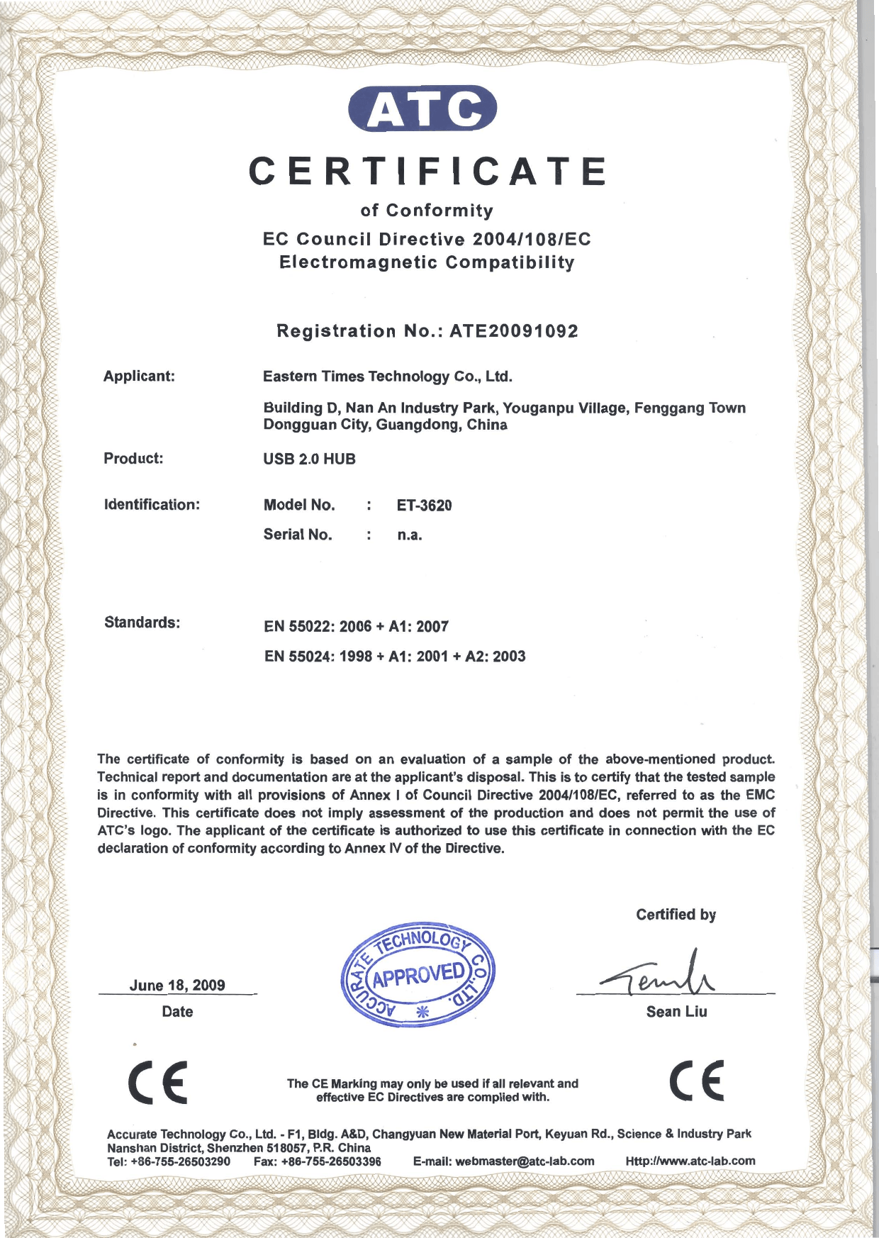 Et 3620 Ce Certificate