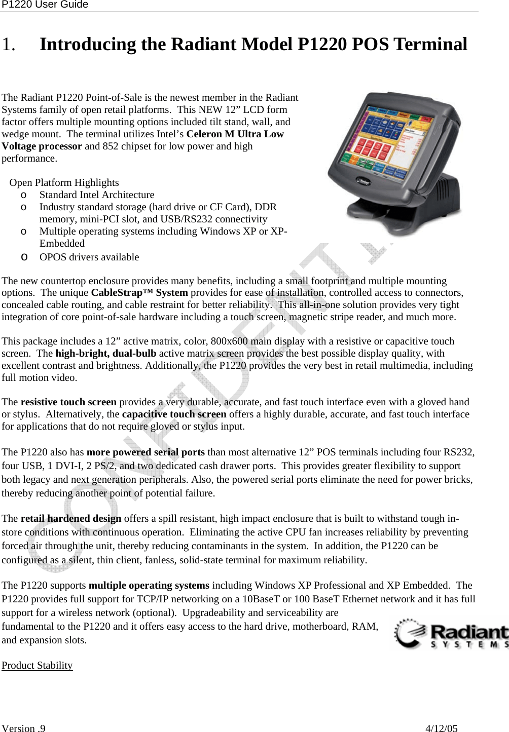 (4) those with radiant heat sources and any locations in the direct path of air. Radiant Systems Oa00342 Rfid Pos Terminal User Manual