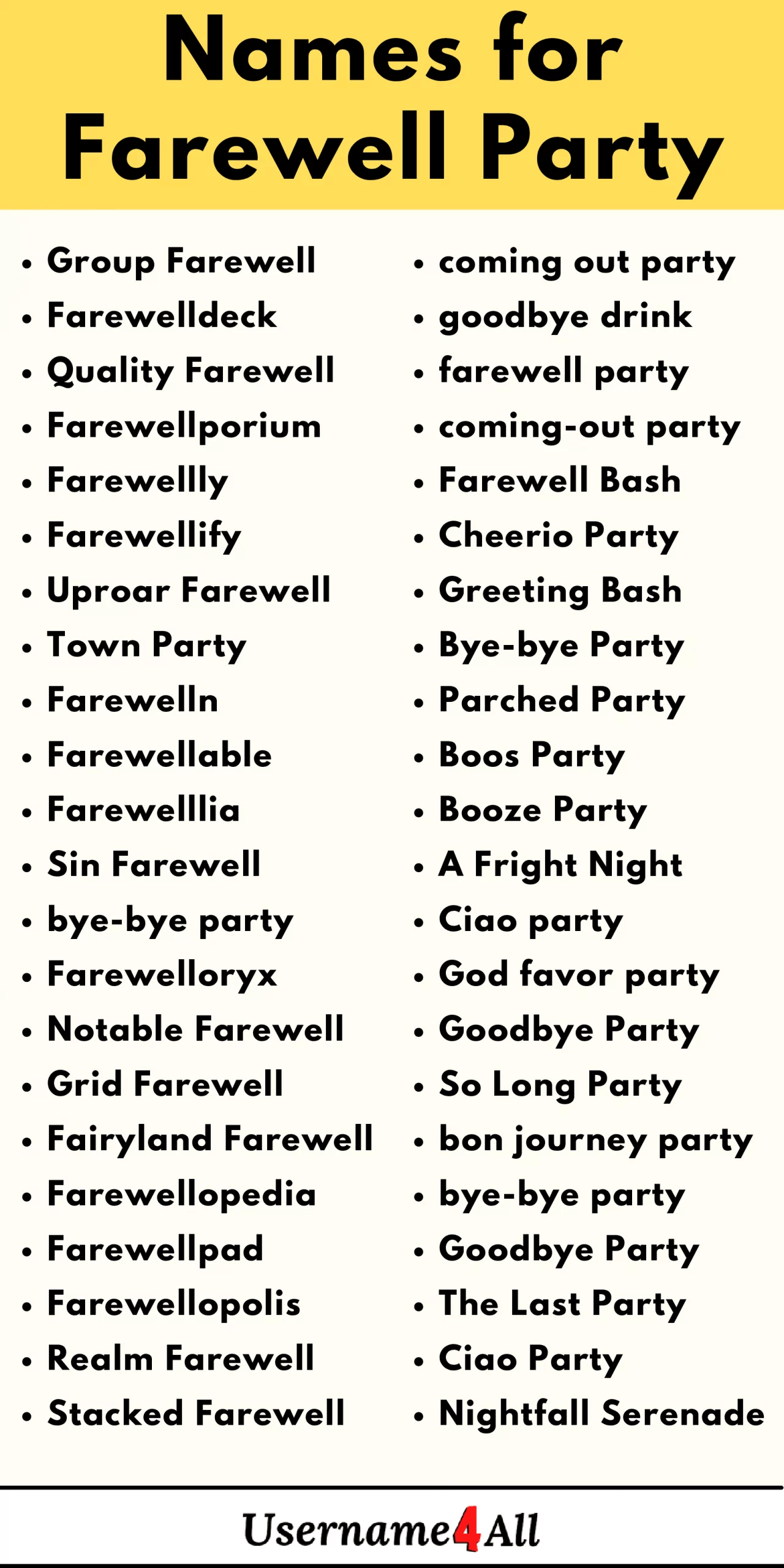 Whether you're throwing a football viewing party inside, outside or at a tailgate, this ultimate football party guide guarantees you score a touchdown. Names For Farewell Party 200 Good Farewell Party Names Ideas