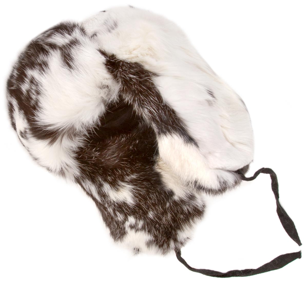 Rabbit fur ushanka winter hat. White and black. - Ushanka