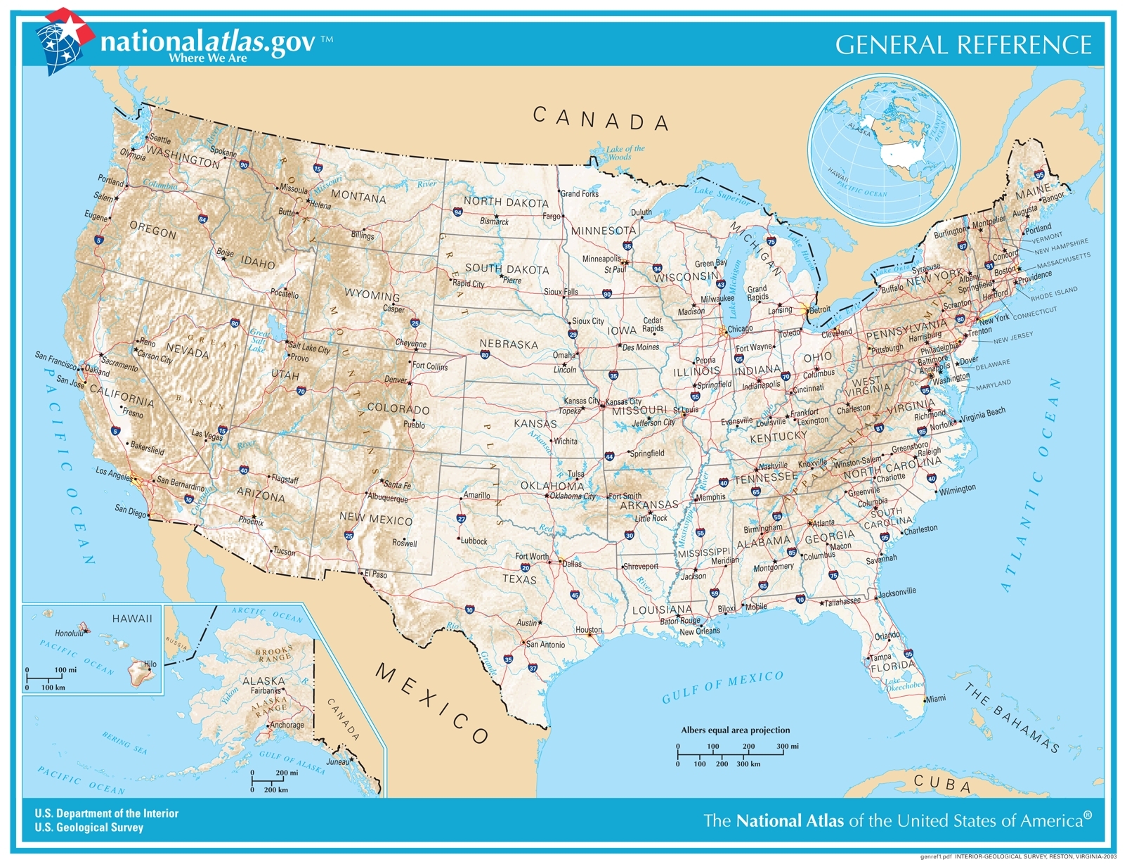 Free Printable US Map With Major Cities Printable US Map General Reference Printable Map U S Geological Survey 7 
