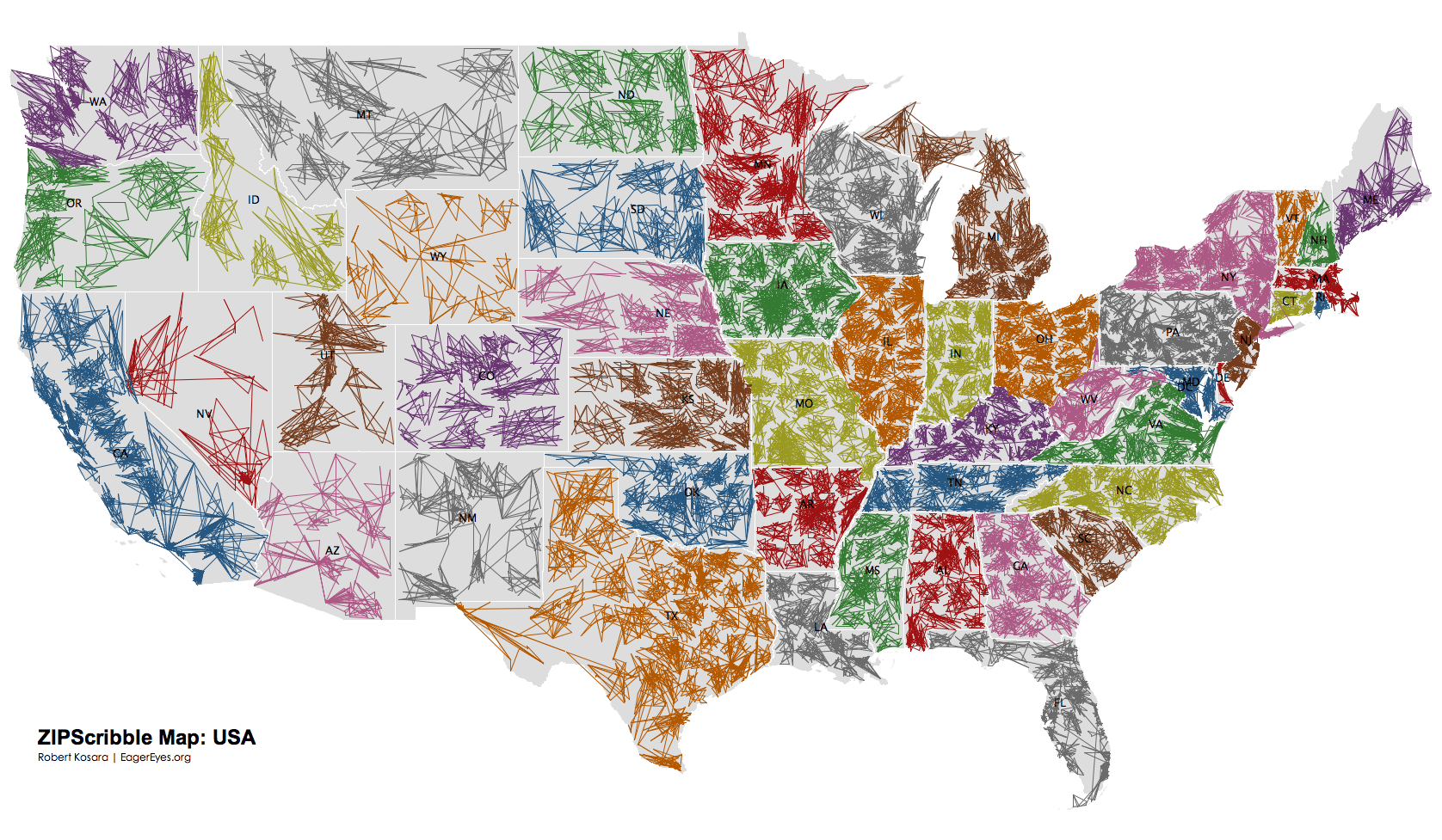 Printable US Map The Us Zipscribble Map Eagereyes 