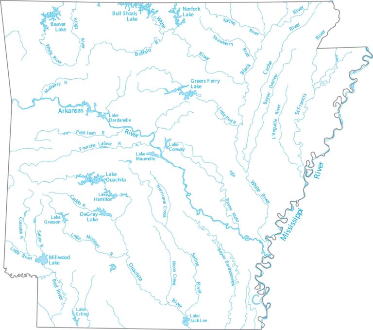 Arkansas Zip Code Map US Maps Arkansas Lakes And Rivers Map 768x679 