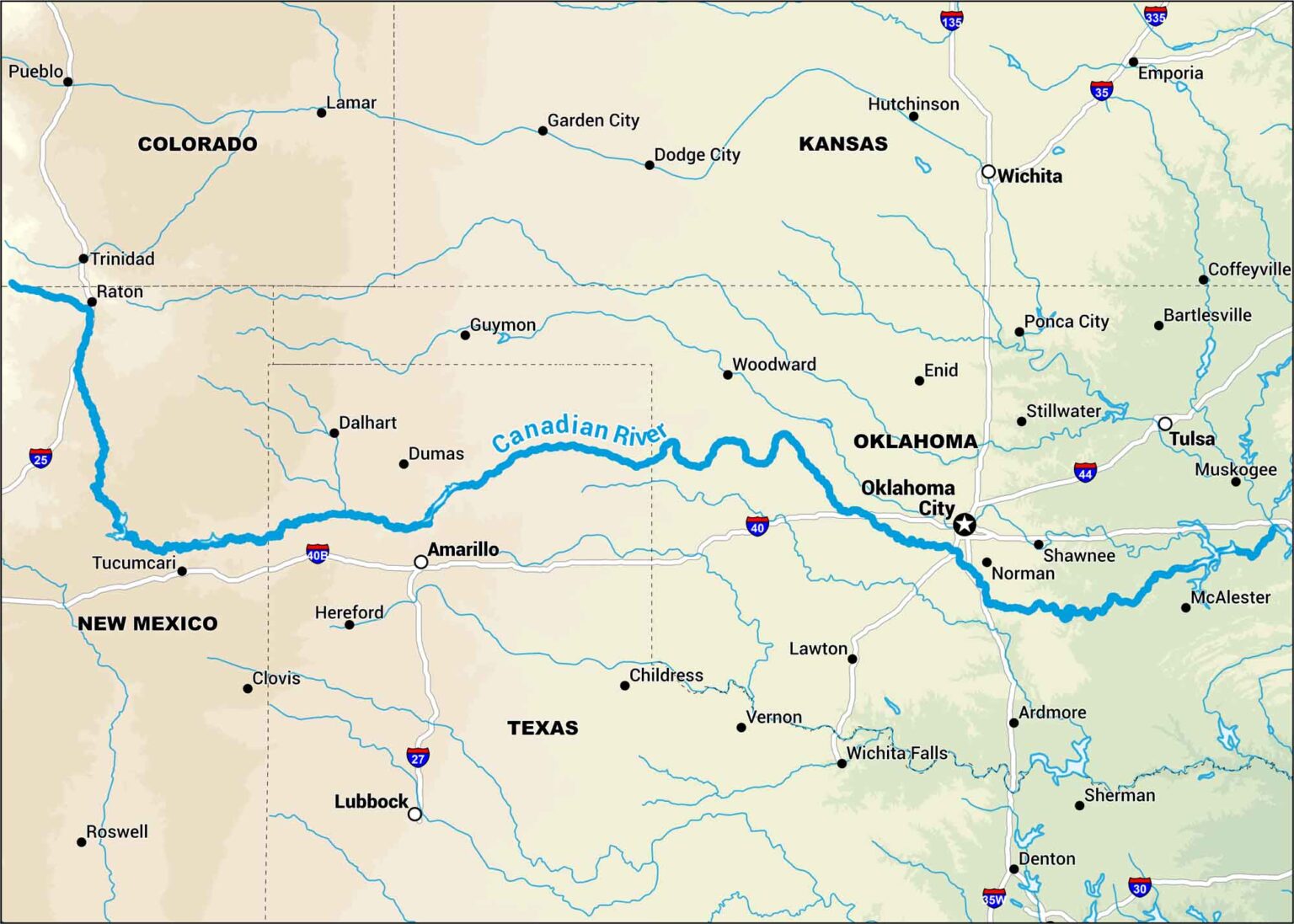 Red River Map US Maps Canadian River Map 1536x1097 