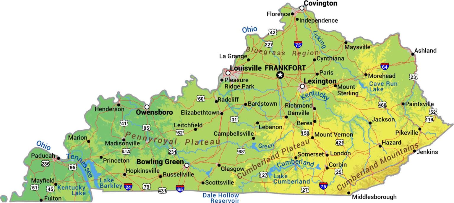 Kentucky Zip Code Map US Maps Kentucky Physical Map 1536x690 