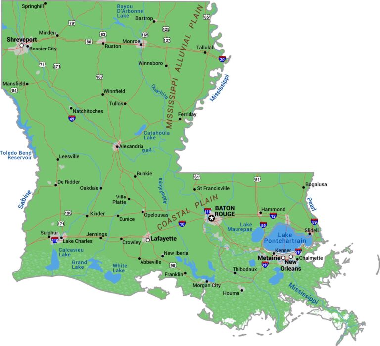 Louisiana Zip Code Map US Maps Louisiana Physical Map 768x699 