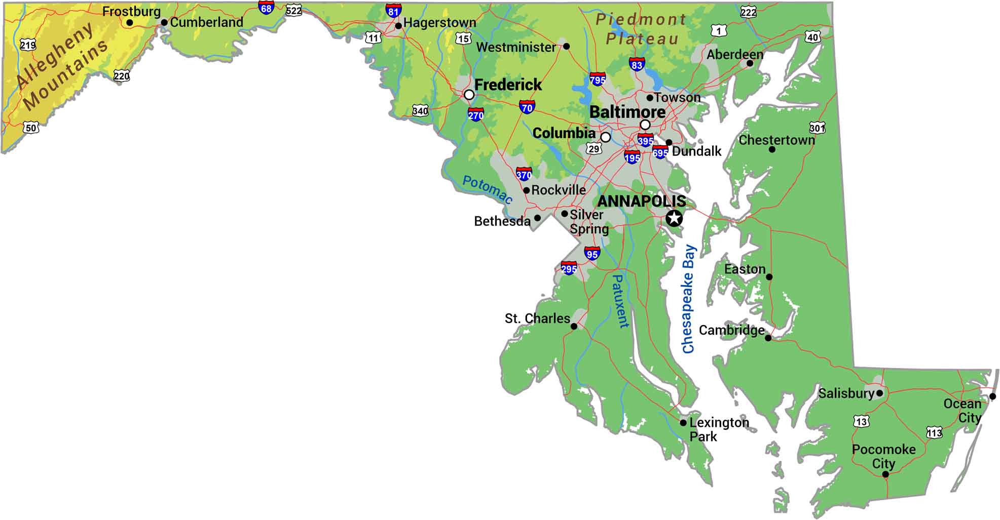 Maryland Zip Code Map US Maps Maryland Physical Map 