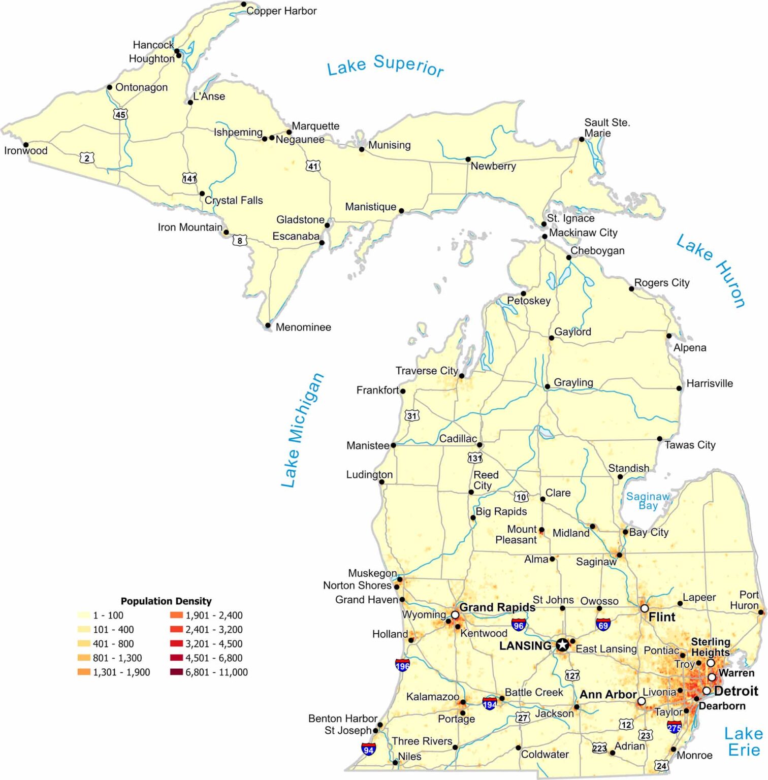 Michigan Zip Code Map US Maps Michigan Population Density Map 1512x1536 
