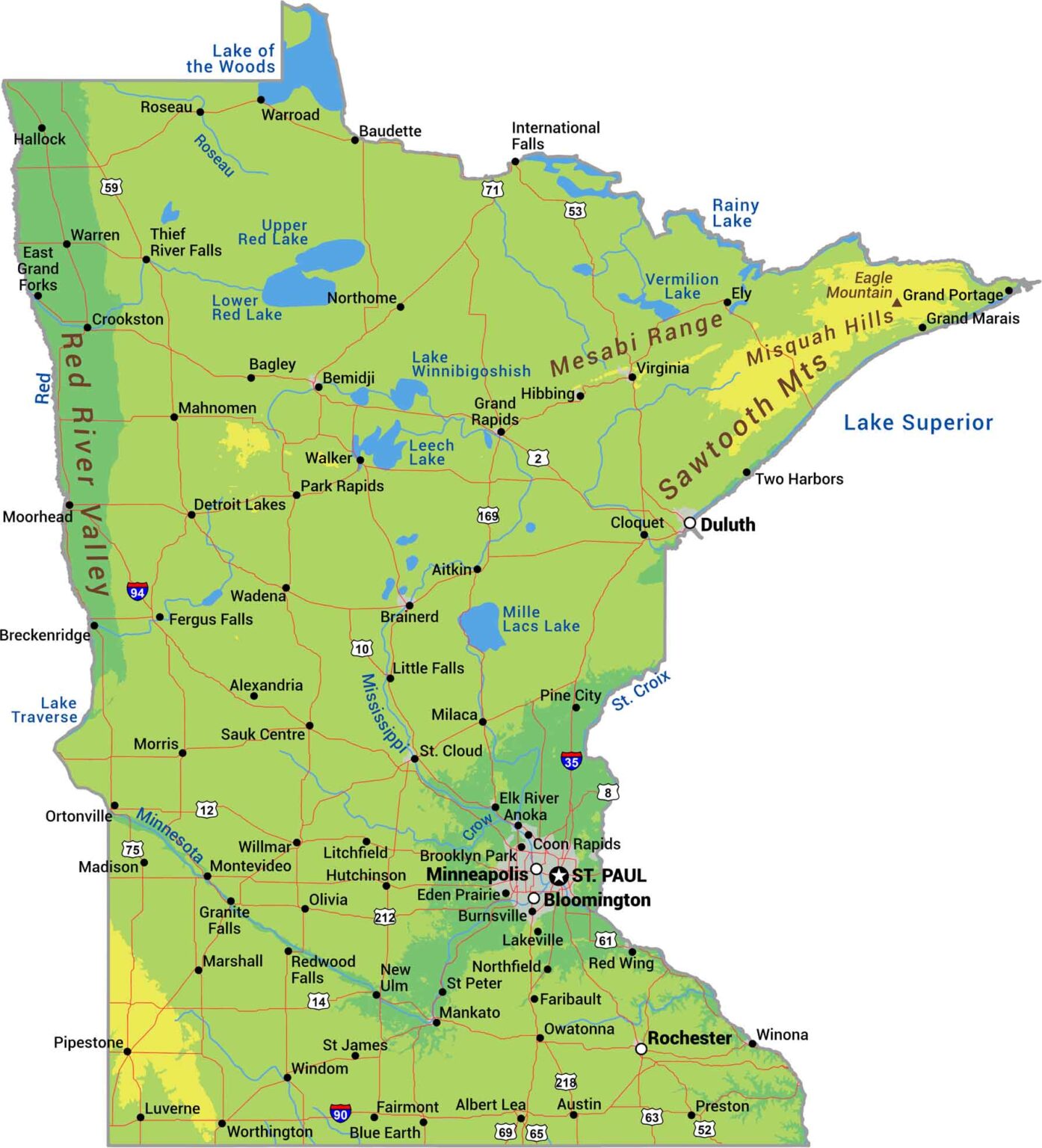 Minnesota Zip Code Map US Maps Minnesota Physical Map 1394x1536 