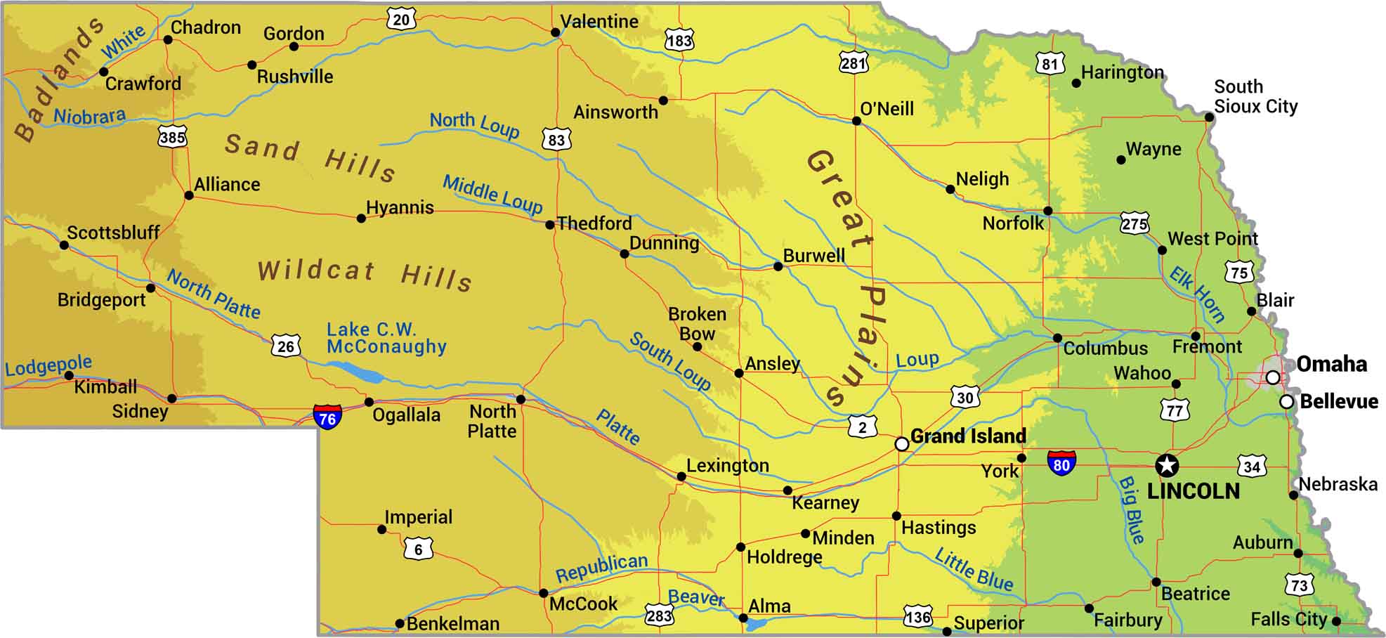 Nebraska Zip Code Map US Maps Nebraska Physical Map 