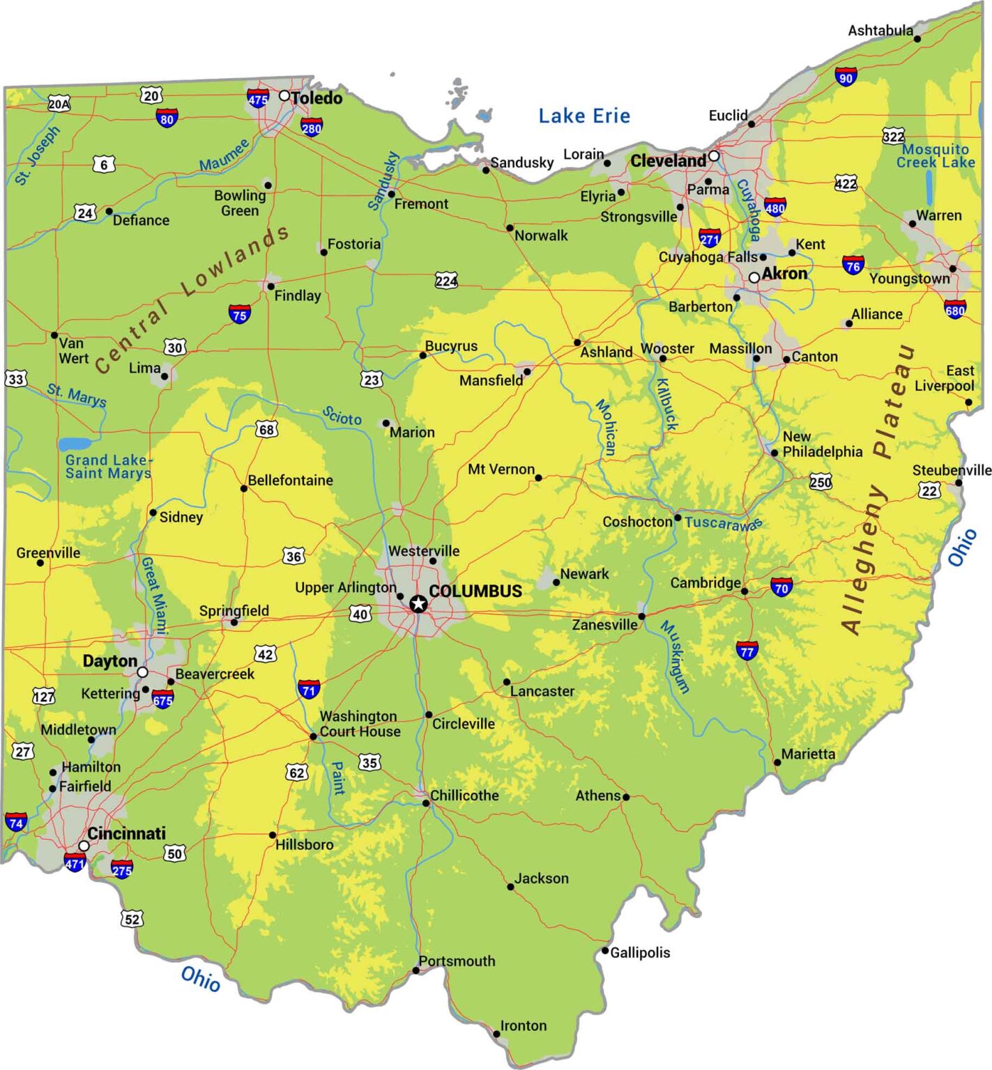 Map Of Columbus Ohio US Maps Ohio Physical Map 1423x1536 