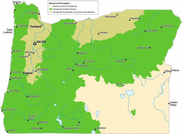 Oregon National Parks And Forests Map US Maps Oregon Biomes Map 768x569 