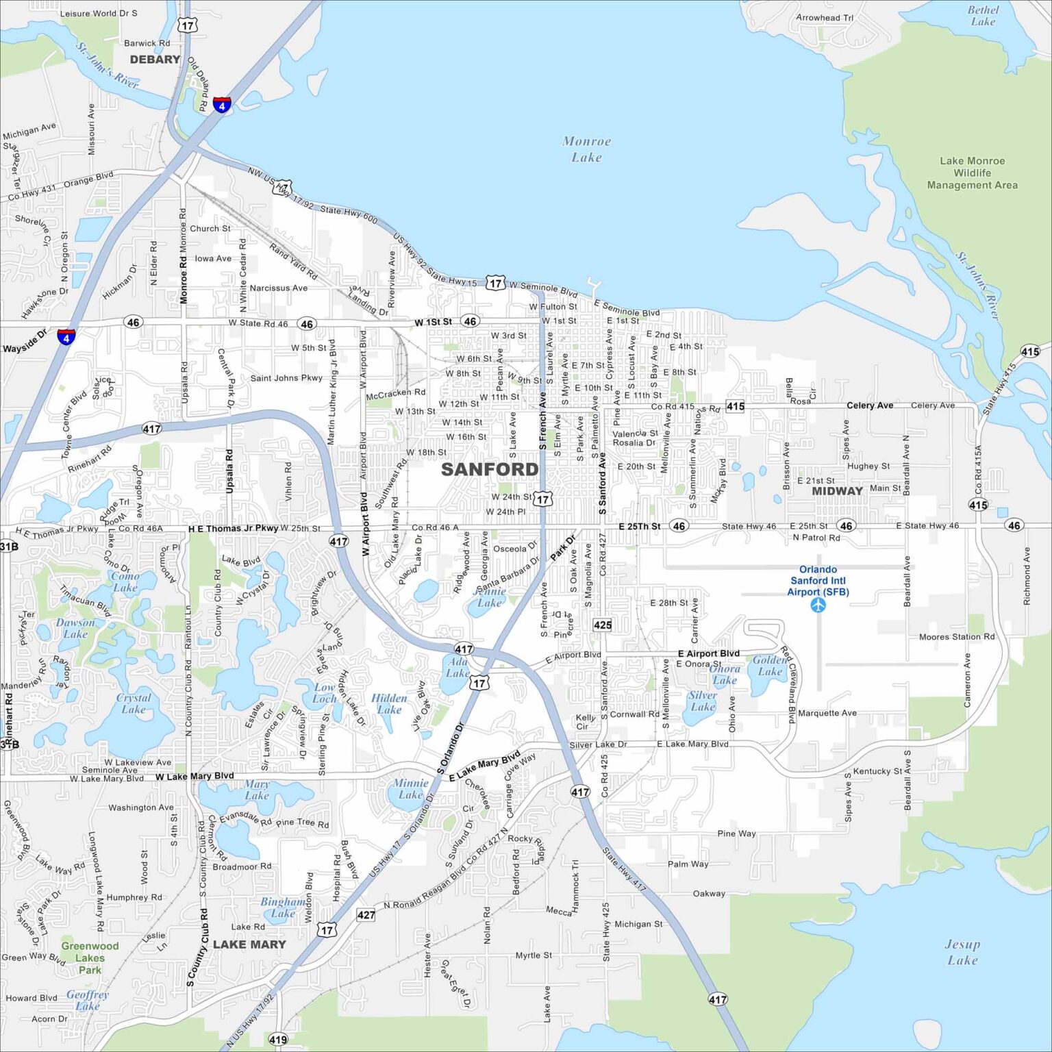 Map Of Sanford Florida US Maps Sanford Map Florida 1536x1536 