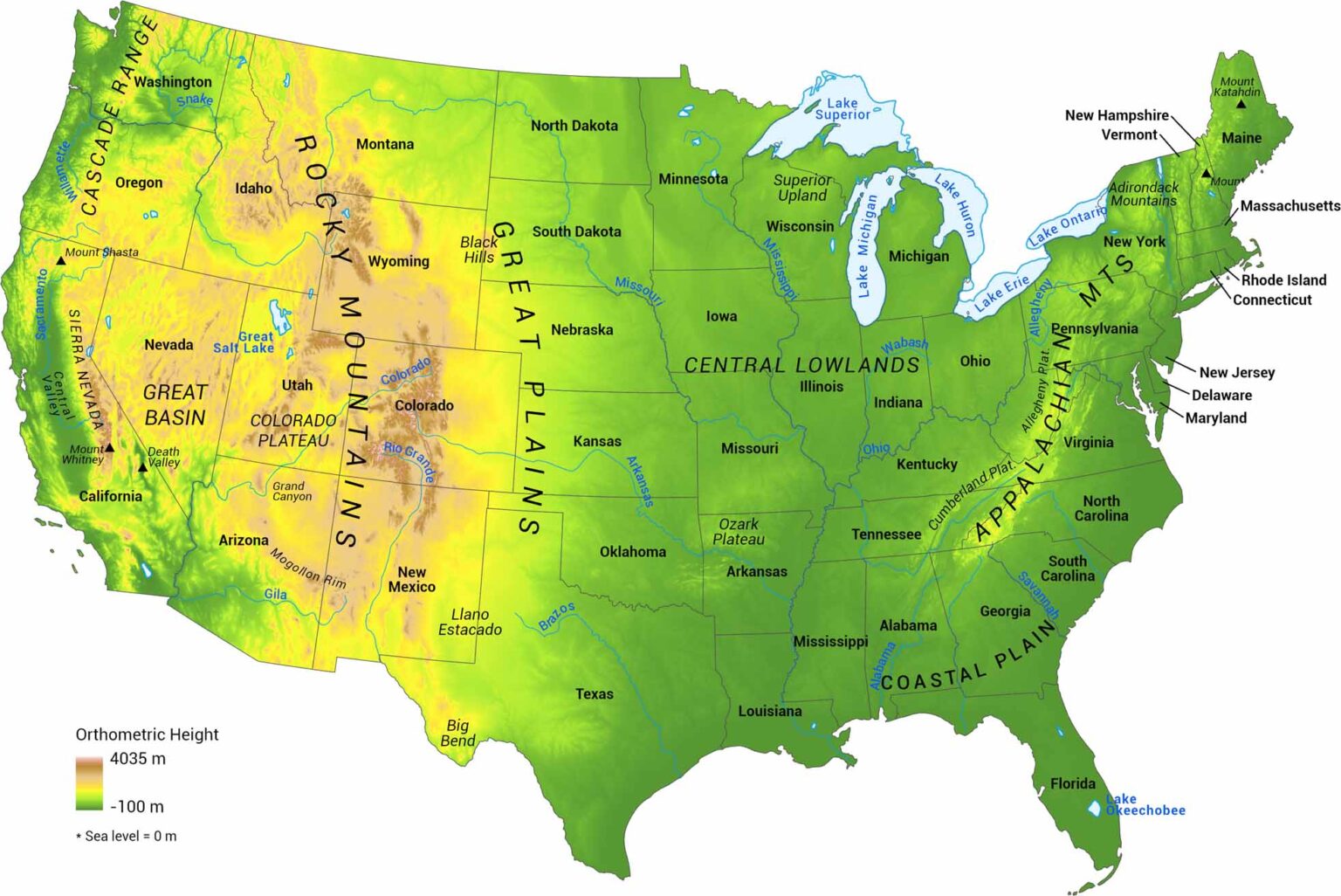 US Terrain Map US Maps US Elevation Map 1536x1026 