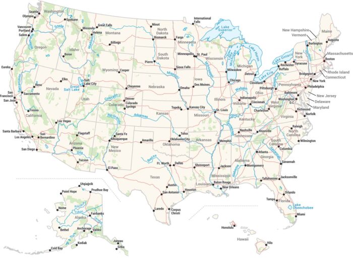 US Terrain Map US Maps US Map 700x513 