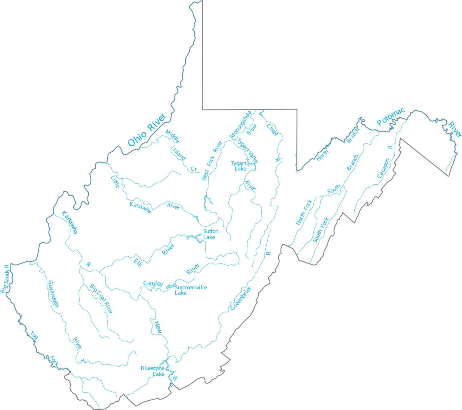 West Virginia Zip Code Map US Maps West Virginia Lakes And Rivers Map 1536x1363 