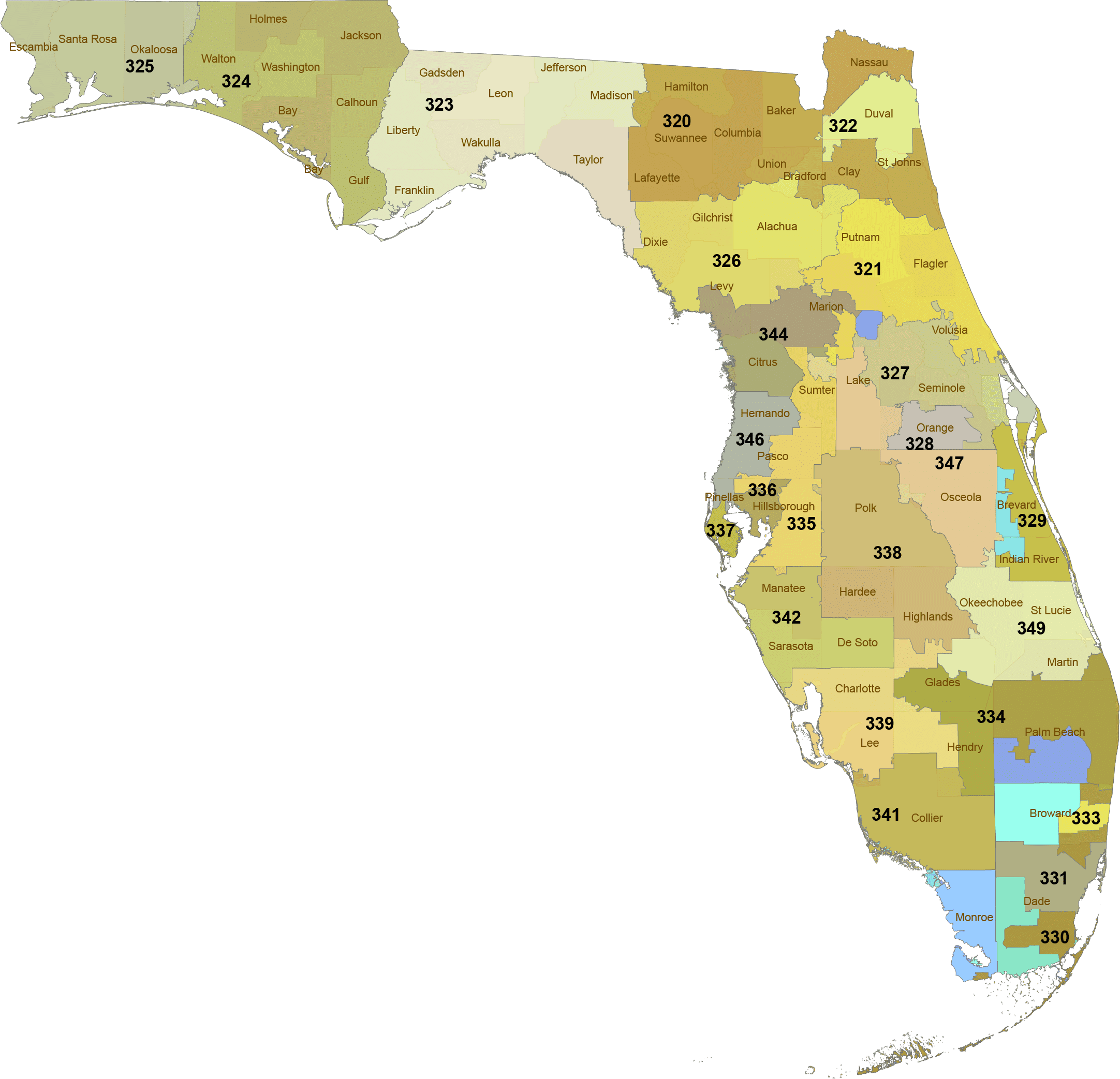 Printable Florida Zip Code Map US Digit With Counties.