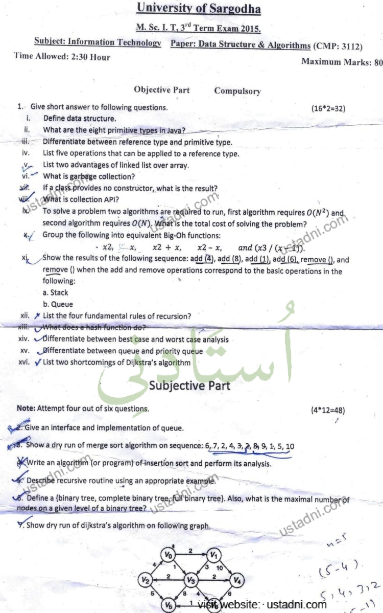 Data Structure and Algorithm MSC IT 2015 Paper#3 UOS - Ustadni