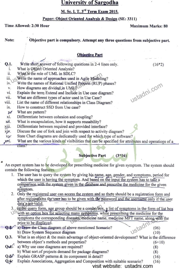 Object Oriented Analysis and Design MSC IT 2015 Paper#2 UOS - Ustadni