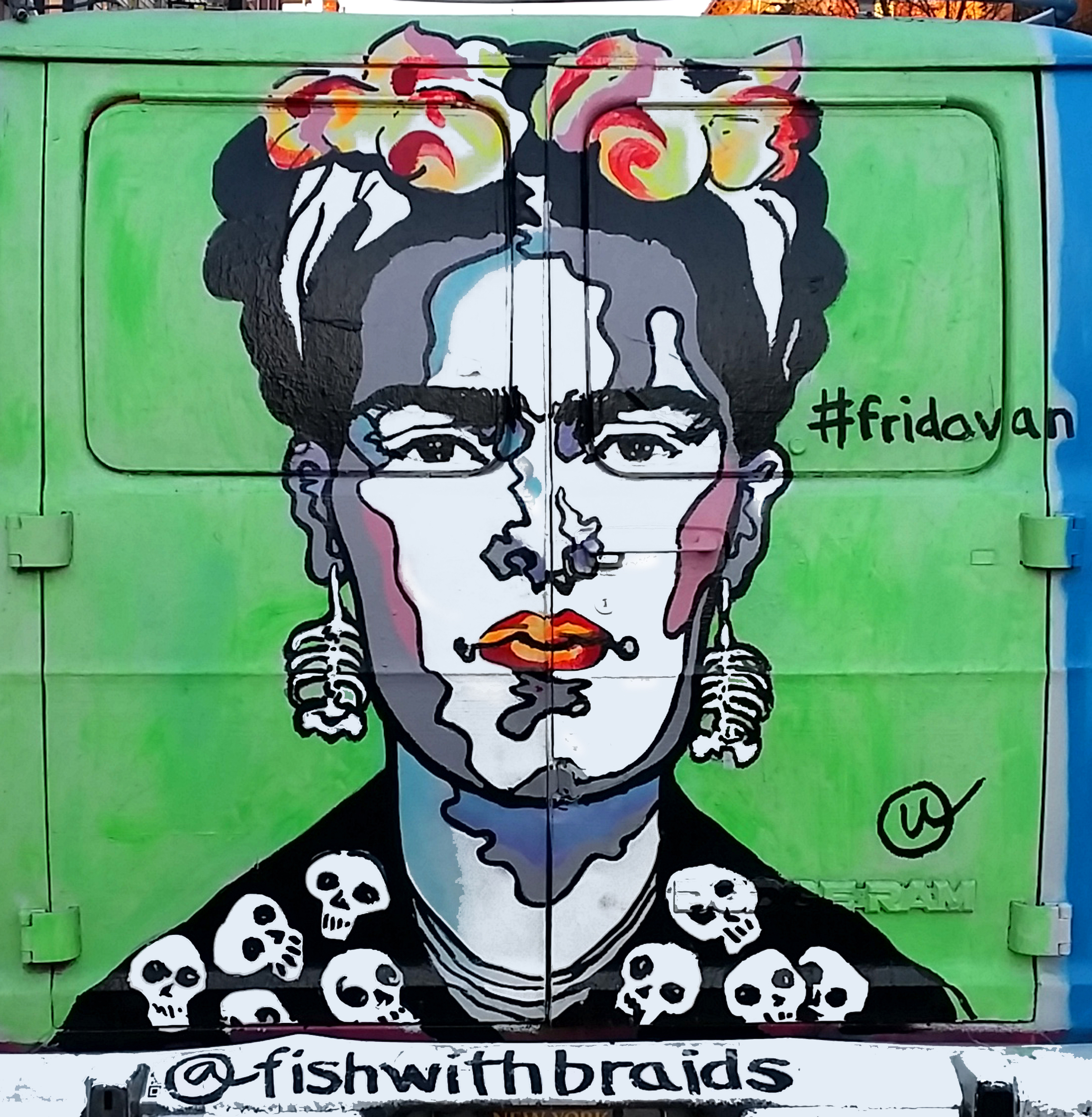 Frida face on van, print