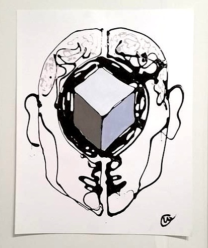 cube center drip painting