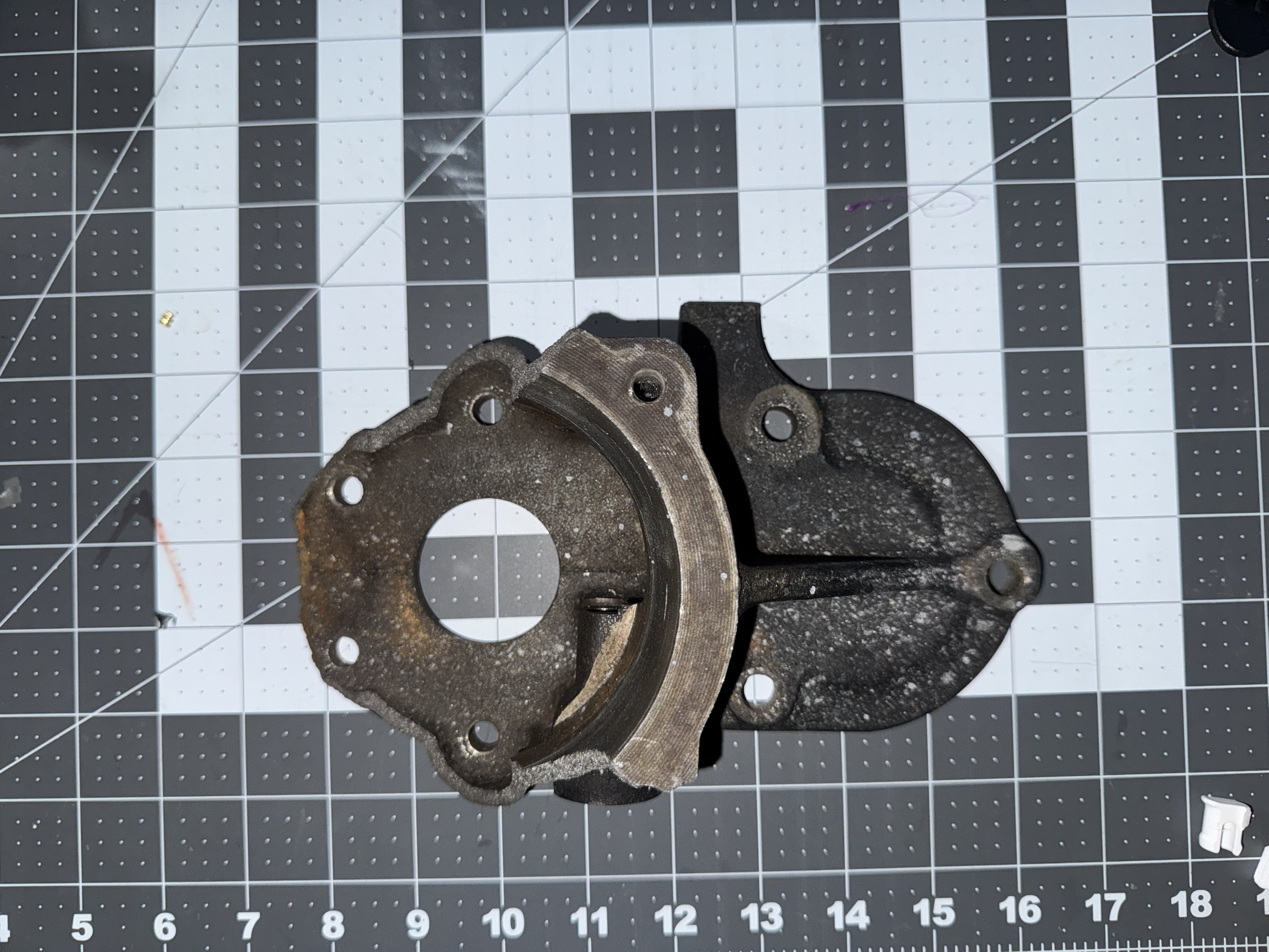 The original 1937 half-ton truck gearbox housing as it arrived, worn and corroded