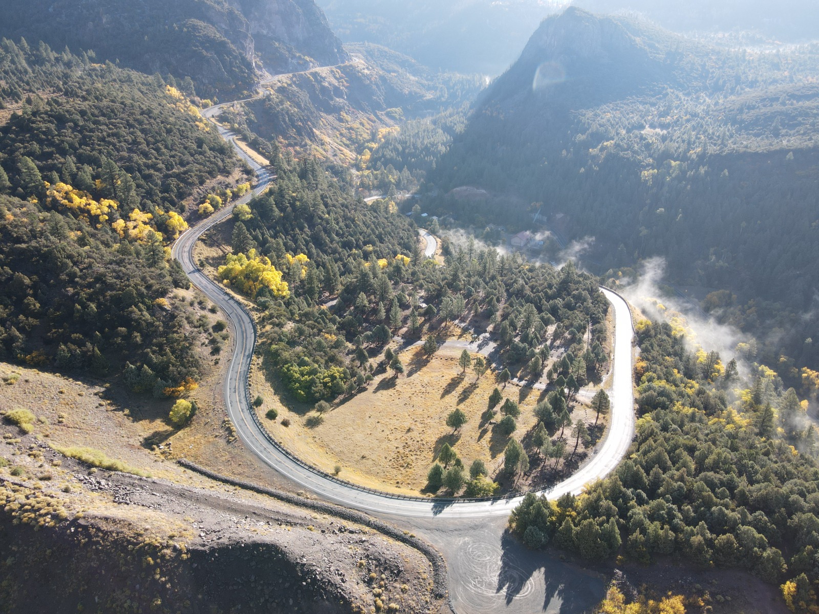Bird's Eye view of roads surrounded by mountains