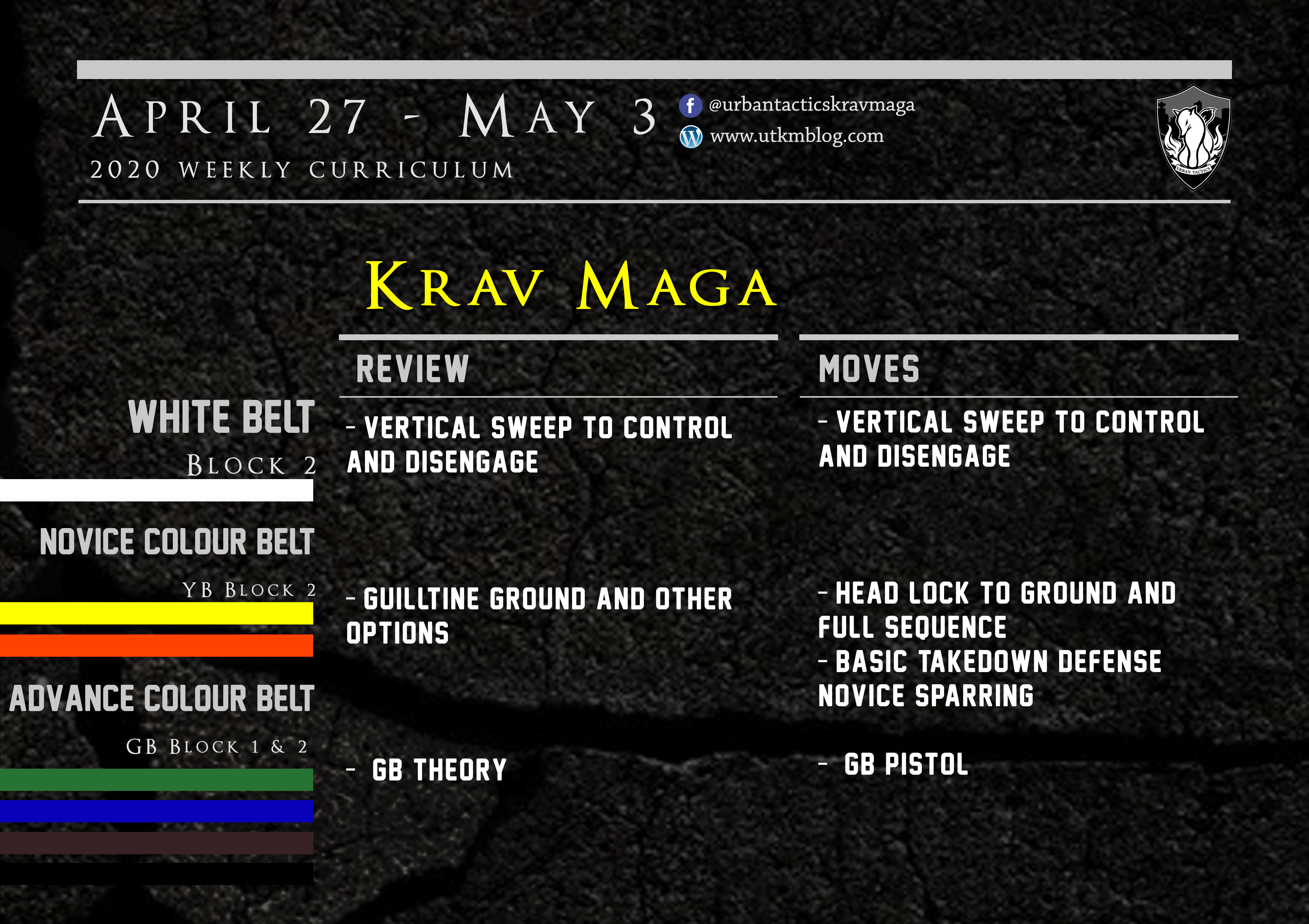 This week’s Krav Maga curriculum: (Virtual?) April 27th- May 3rd