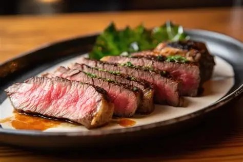 Marbled Wagyu steak on black tray (new 2025 image)