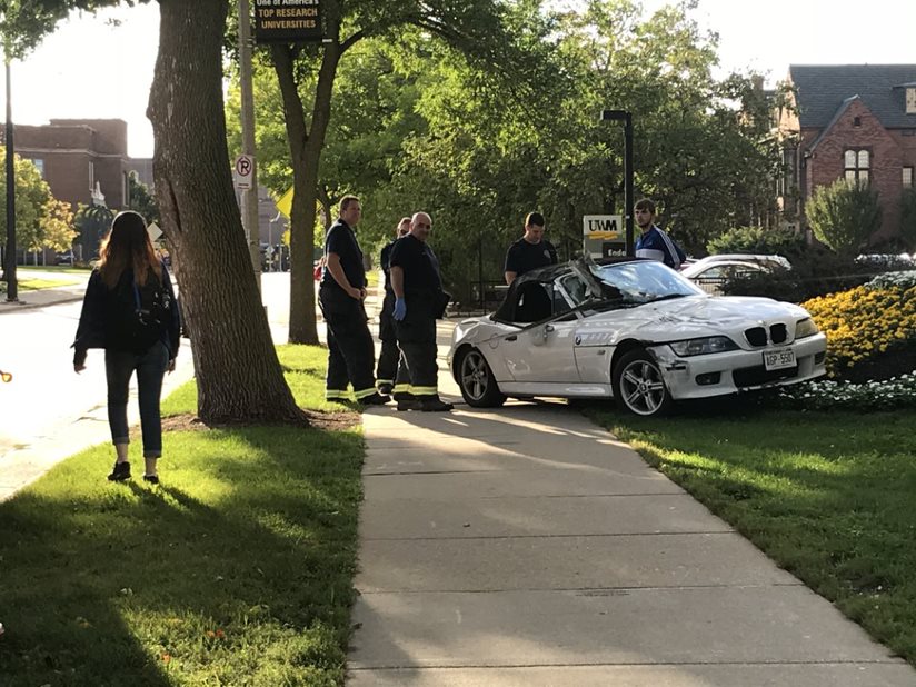 UWM Car Crash Narrowly Misses Panther Statue UWM Post