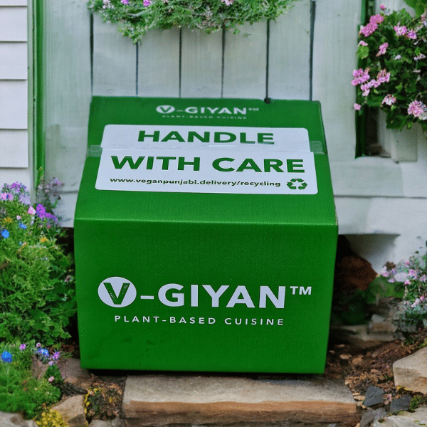green v-giyan meal delivery box on doorstep