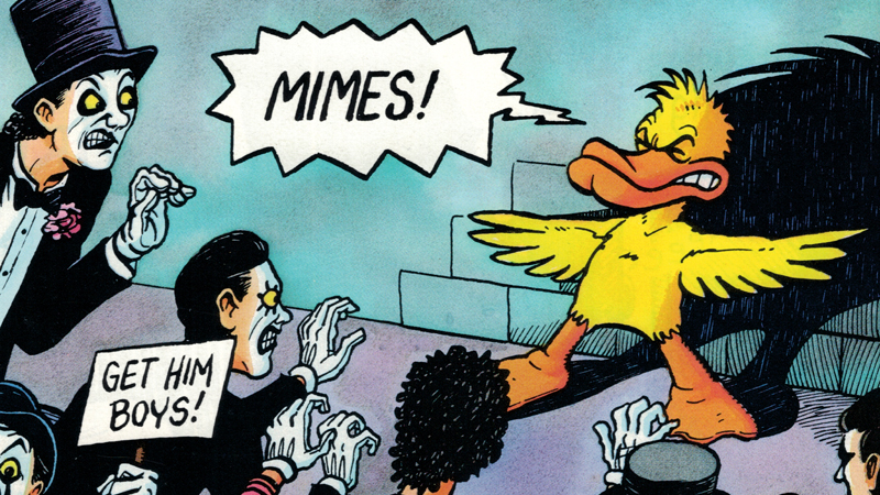 doug gray's eye of mongombo with a duck attacked by a gang of mimes