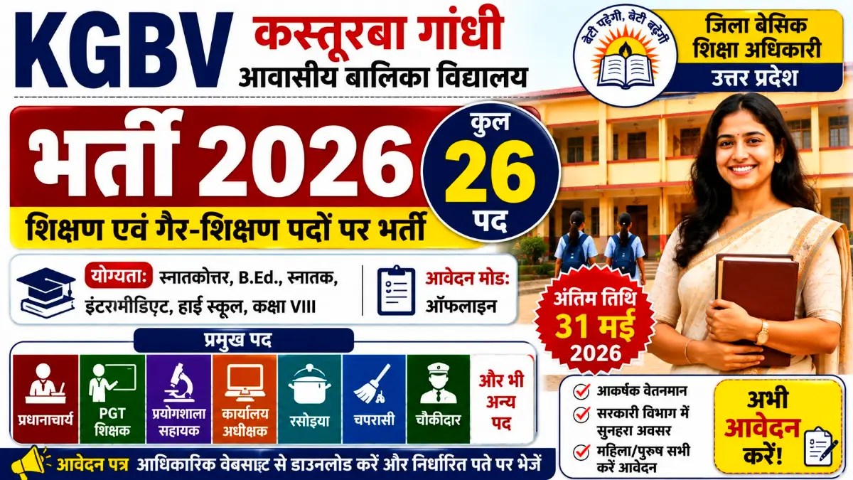 KGBV Ghaziabad Recruitment 2026: 26 शिक्षण एवं गैर-शिक्षण पदों पर भर्ती, ऑफलाइन आवेदन शुरू
