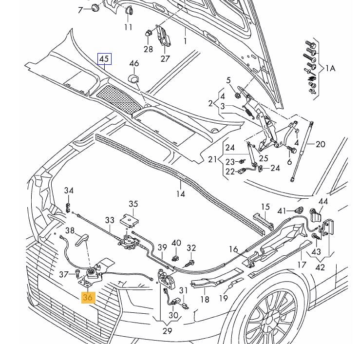 Kabl za otpuštanje haube Audi A4 B9 2016-