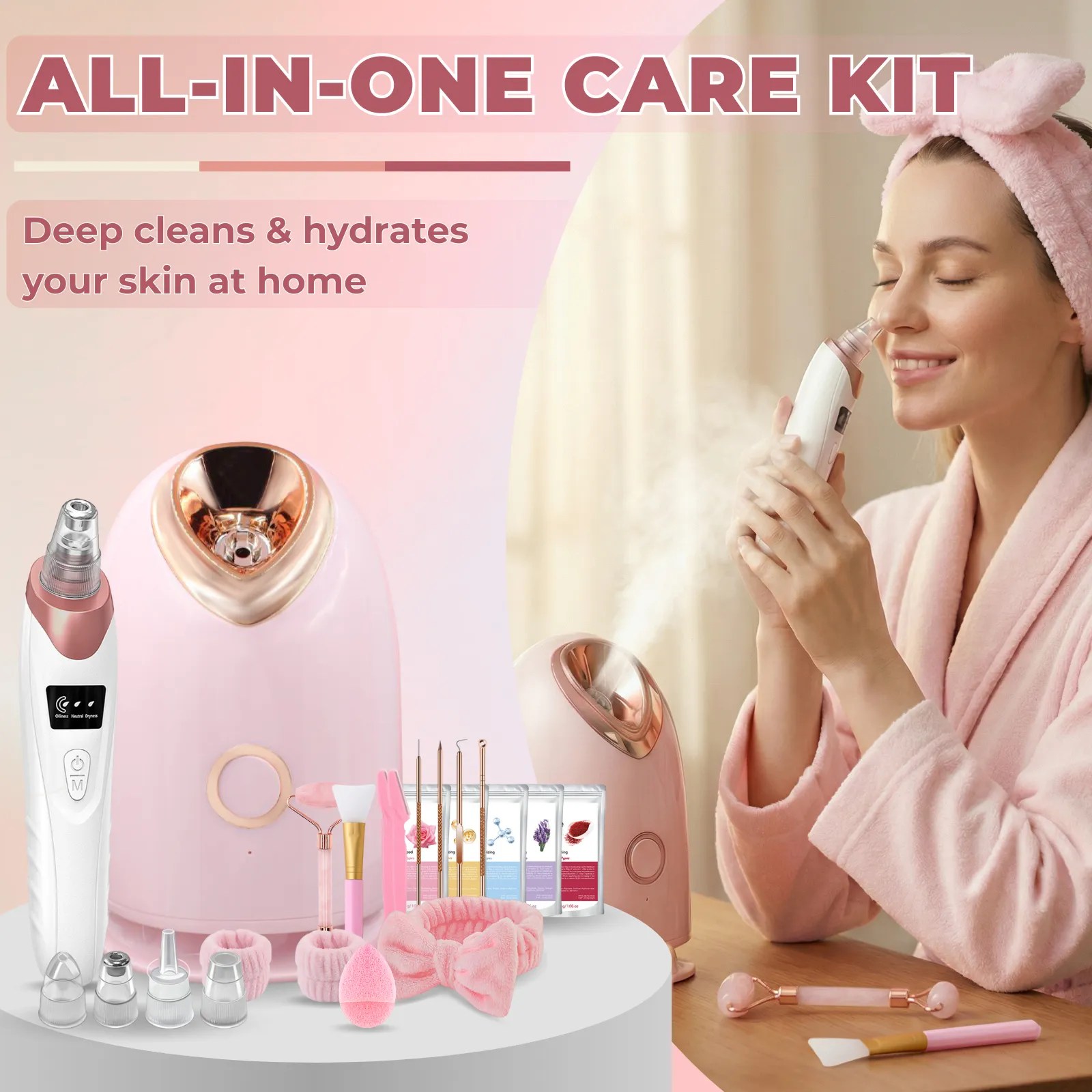 Pjordo 7-in-1 Facial Steamer Spa Kit with Blackhead Remover