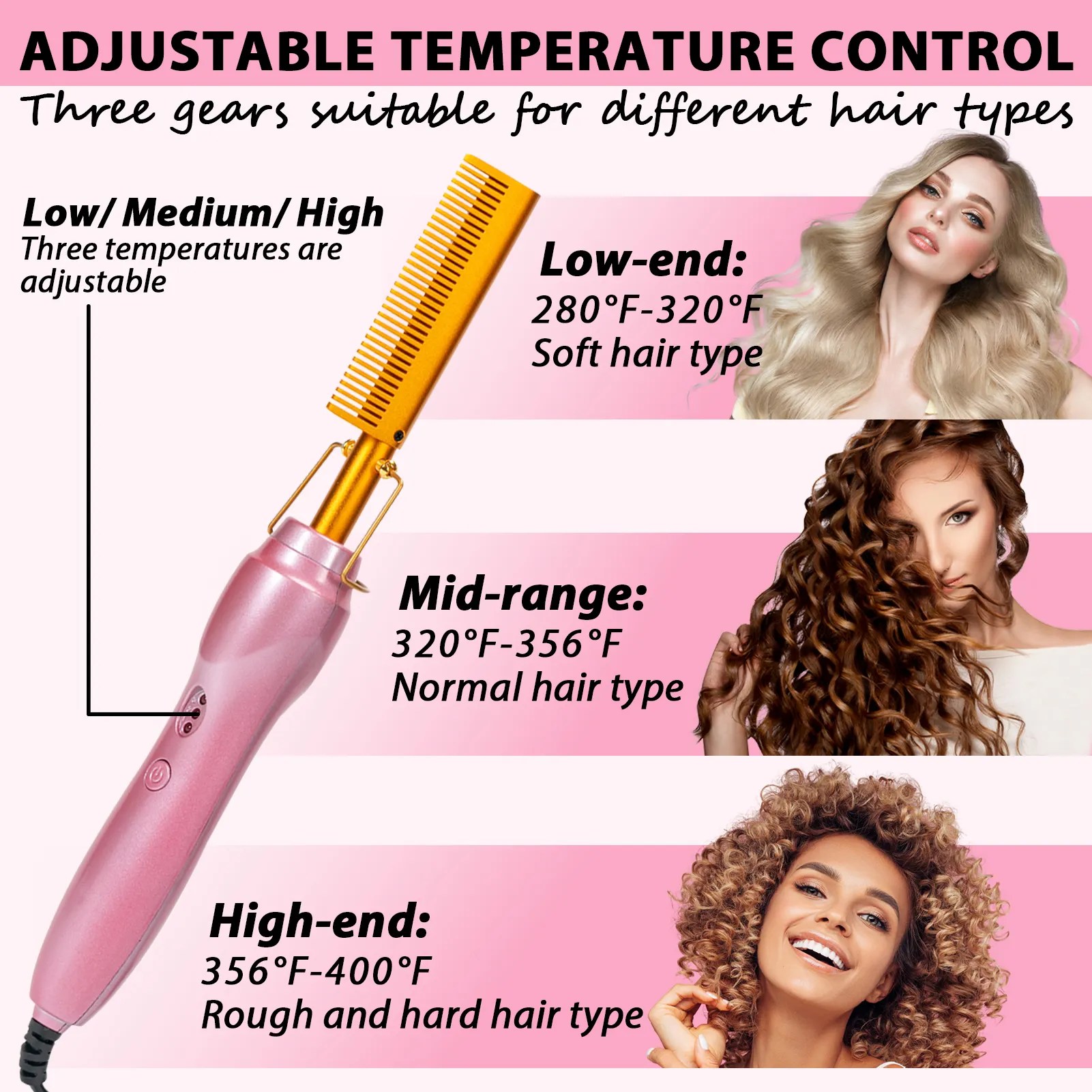 19 counts Electric Hot Comb Hair Straightening Comb(pink)
